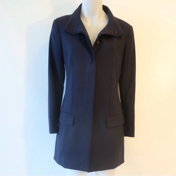 Womens The Row Dark Navy Virgin Wool Blend Mock Neck Payton Blazer Jacket sz. 6 - Picture 2 of 15
